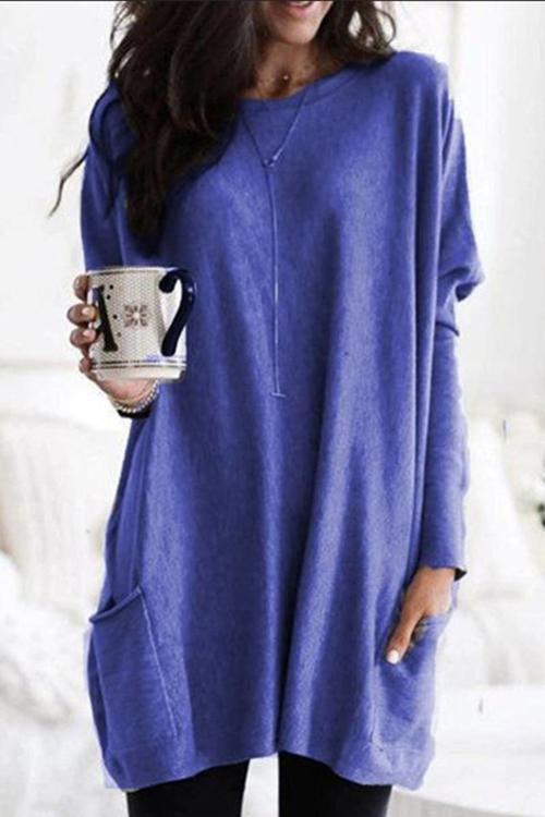 Pockets Long Sleeve Loose T Shirt - Fashionpara