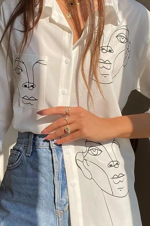 Face Print Loose Shirt - Fashionpara