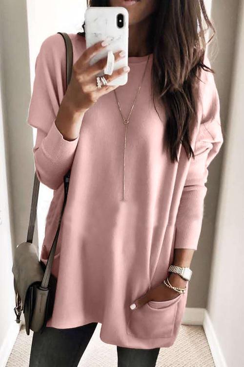Pockets Long Sleeve Loose T Shirt - Fashionpara