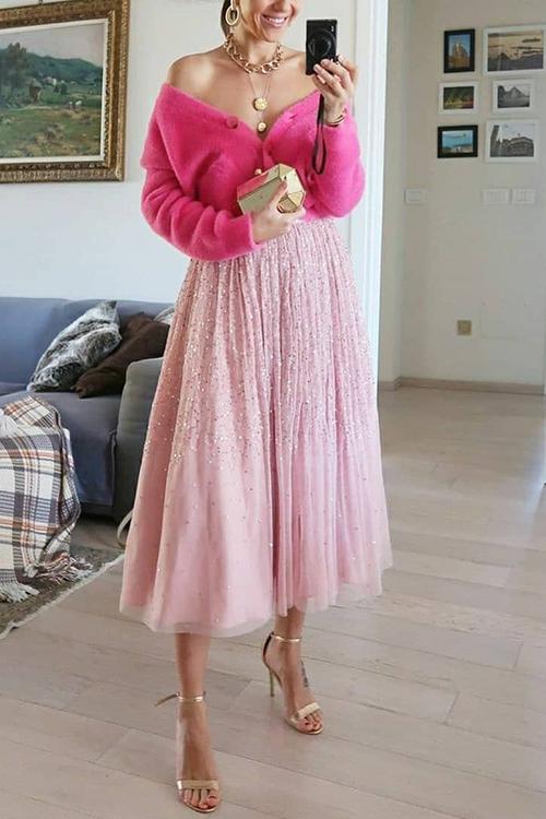 Star Moon A Line Mesh Skirts - Fashionpara