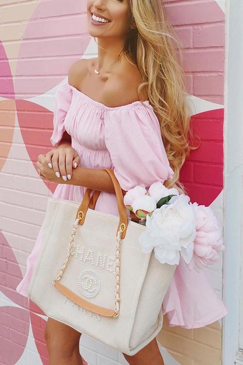 Off Shoulder Puff Sleeve Mini Dress - Fashionpara