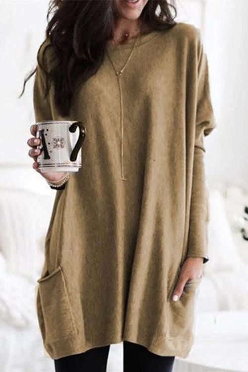 Pockets Long Sleeve Loose T Shirt - Fashionpara