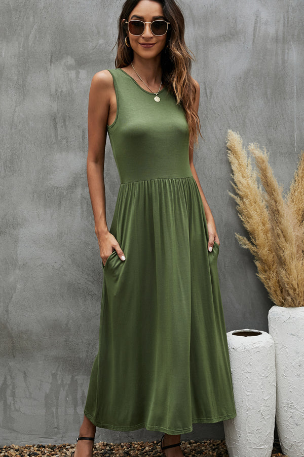 Fashion Solid Color Sleeveless Casual Dress - Fashionpara