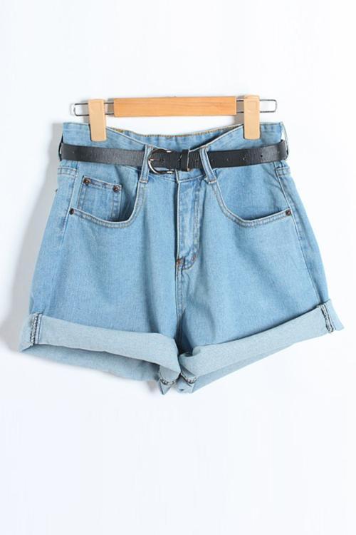 High Waist A Line Denim Shorts - Fashionpara
