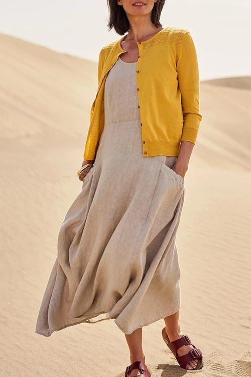 O Neck Pocket Sleeveless Maxi Dress - Fashionpara