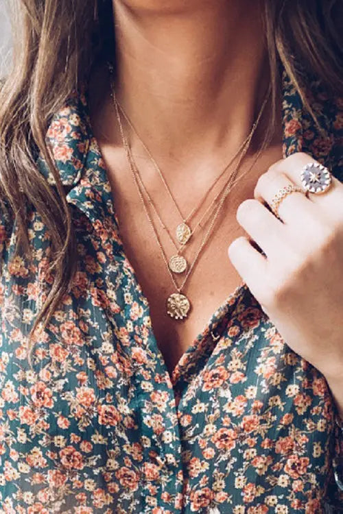 Print Button Long Sleeve Blouse - Fashionpara