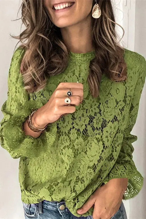 Layering Lace Puffed Sleeve Top - Fashionpara
