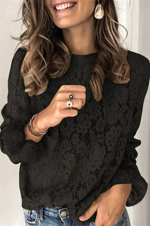 Layering Lace Puffed Sleeve Top - Fashionpara