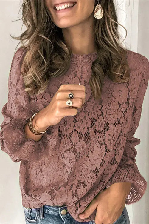 Layering Lace Puffed Sleeve Top - Fashionpara