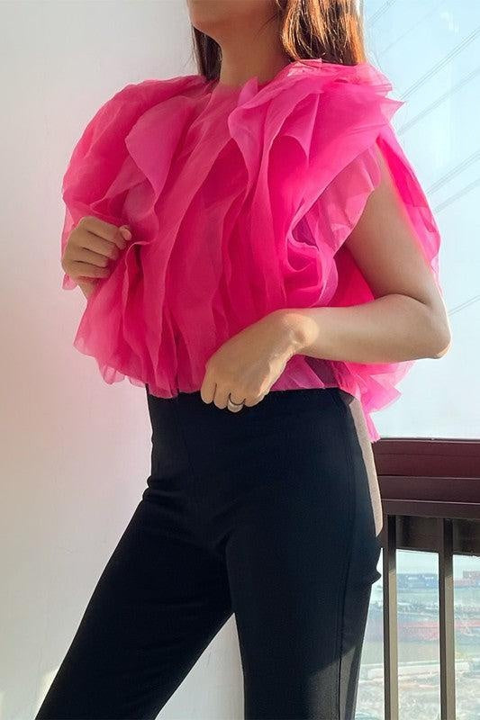 Ruffled Feathers Sleeveless Tulle Top - Fashionpara