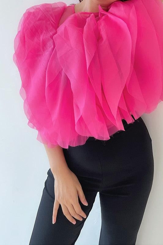 Ruffled Feathers Sleeveless Tulle Top - Fashionpara