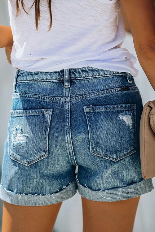 Button High Waist Denim Shorts - Fashionpara