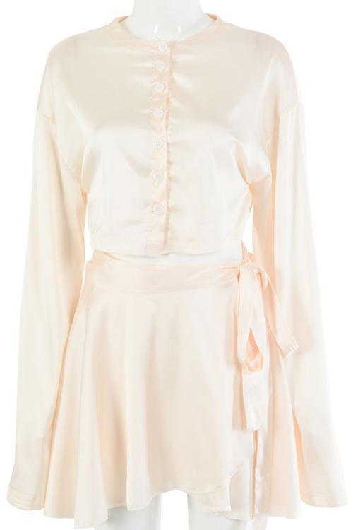 Button Flares Sleeve Skirts Set - Fashionpara