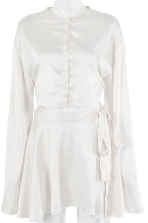 Button Flares Sleeve Skirts Set - Fashionpara