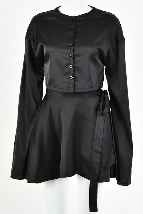 Button Flares Sleeve Skirts Set - Fashionpara