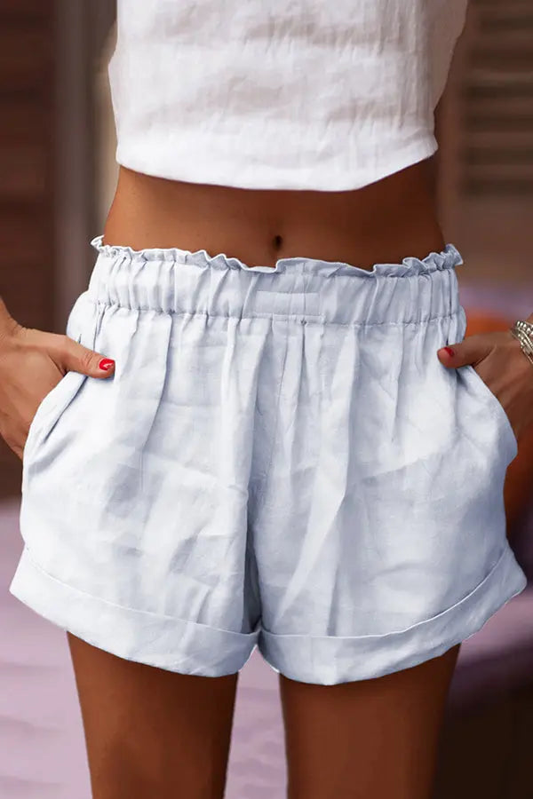 Solid High Waist Pockets Shorts - Fashionpara