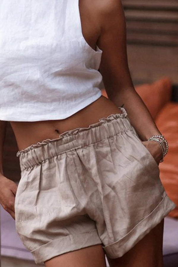 Solid High Waist Pockets Shorts - Fashionpara