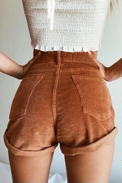 Corduroy High Waist Shorts - Fashionpara
