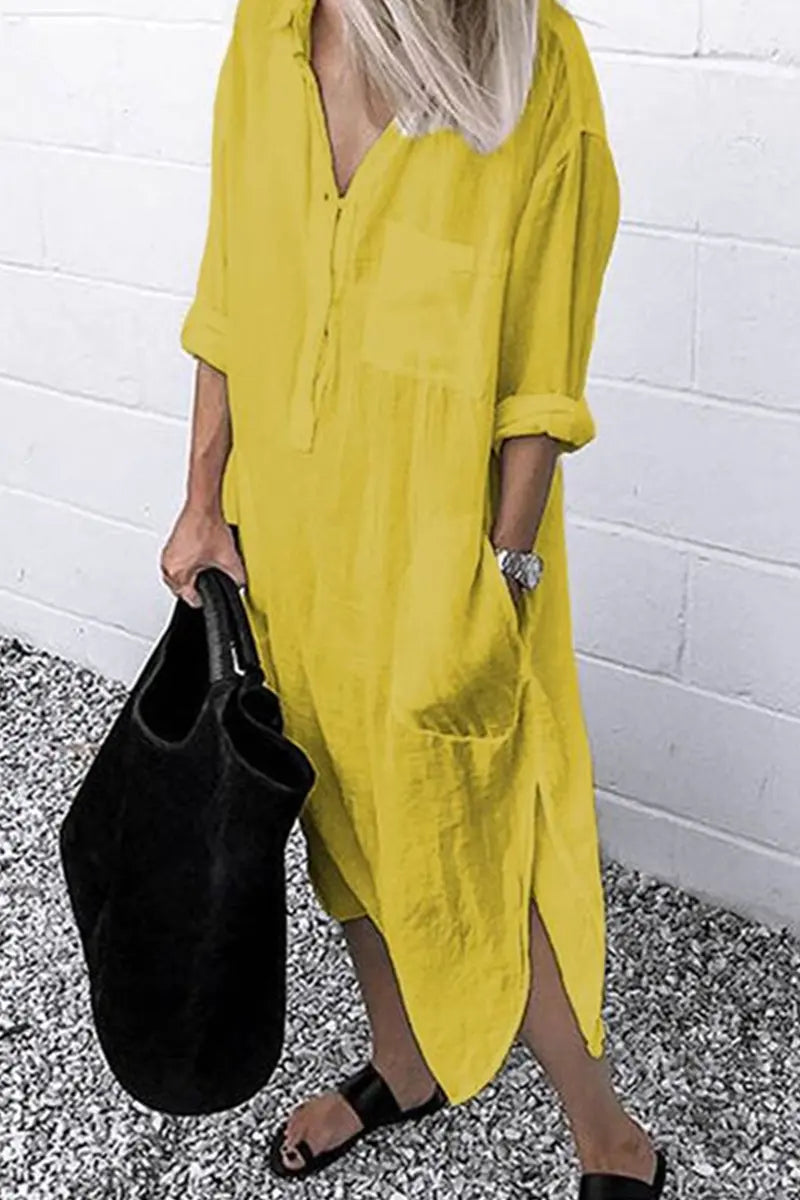 Button Pockets Kafton Dress - Fashionpara