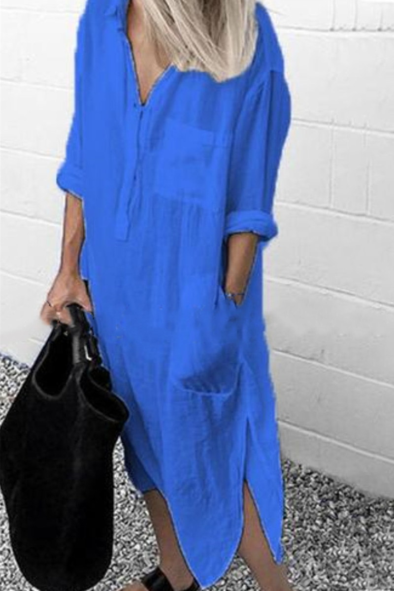 Casual Solid Split Joint Turndown Collar Shirt Dress Dresses(6 colors) - Fashionpara