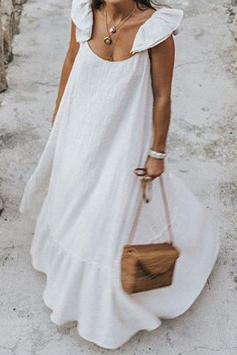 Fashion Street Solid Split Joint O Neck Sleeveless Dresses - Fashionpara