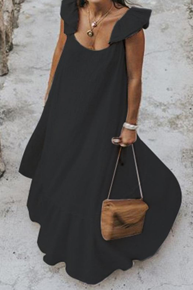 Fashion Street Solid Split Joint O Neck Sleeveless Dresses - Fashionpara