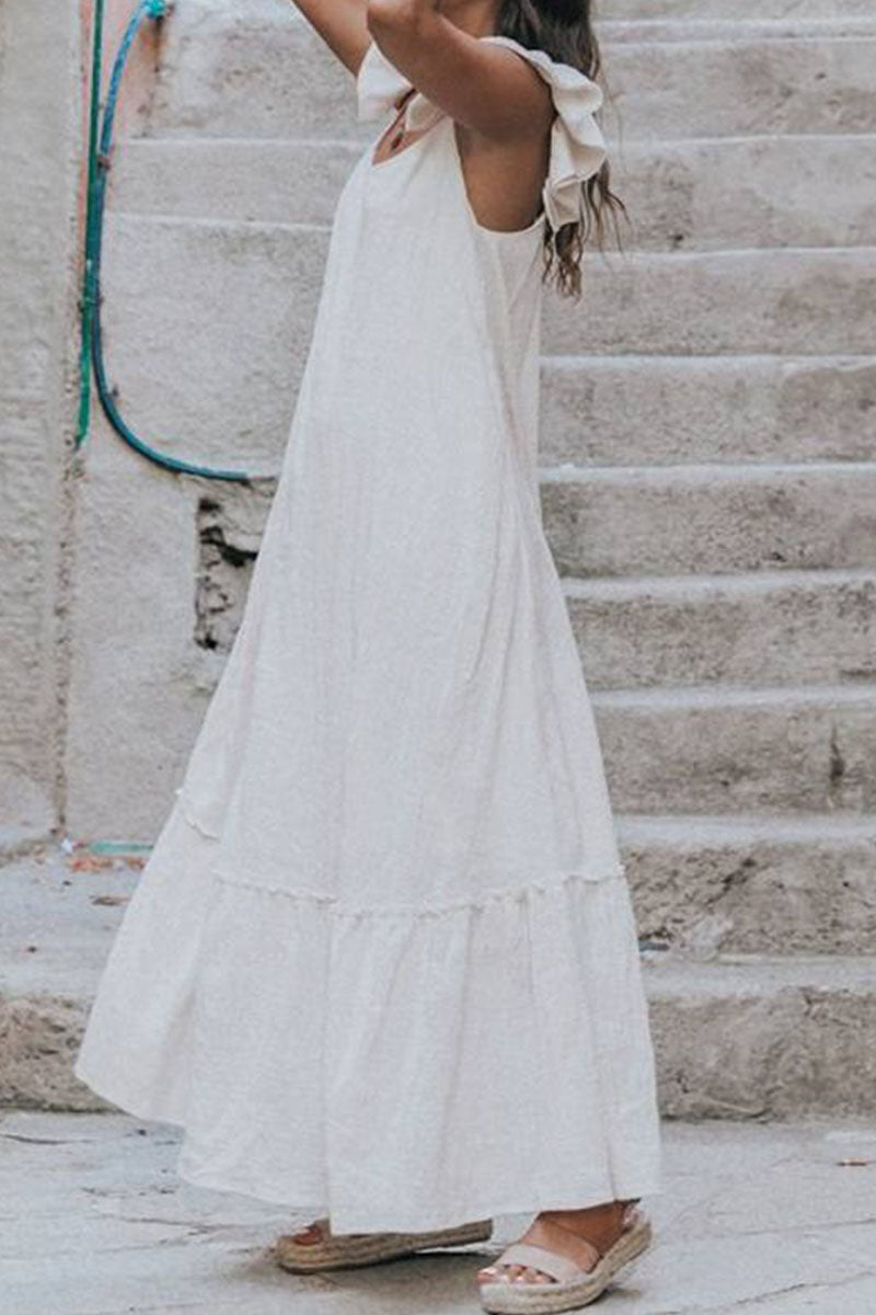 Fashion Street Solid Split Joint O Neck Sleeveless Dresses - Fashionpara