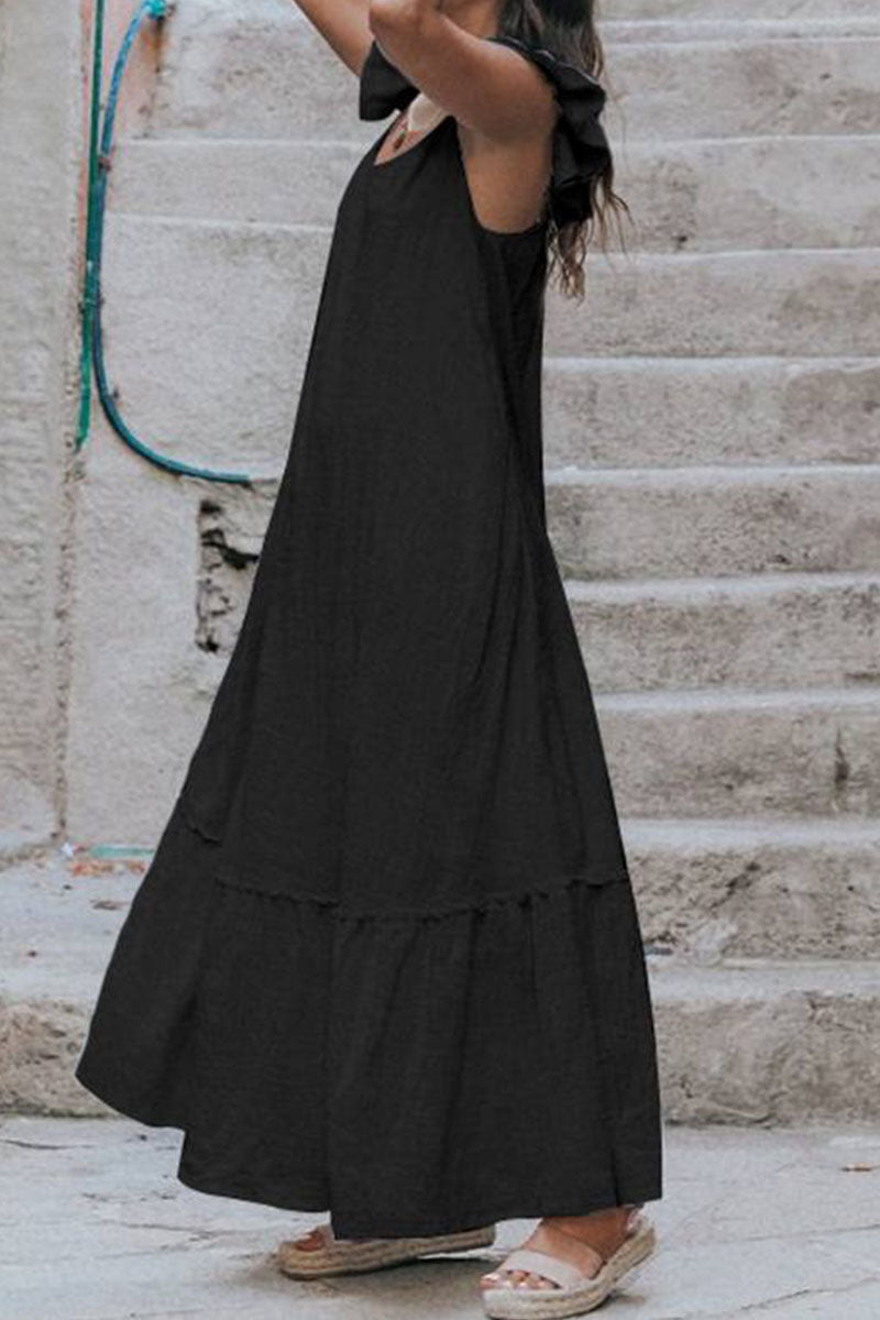 Fashion Street Solid Split Joint O Neck Sleeveless Dresses - Fashionpara