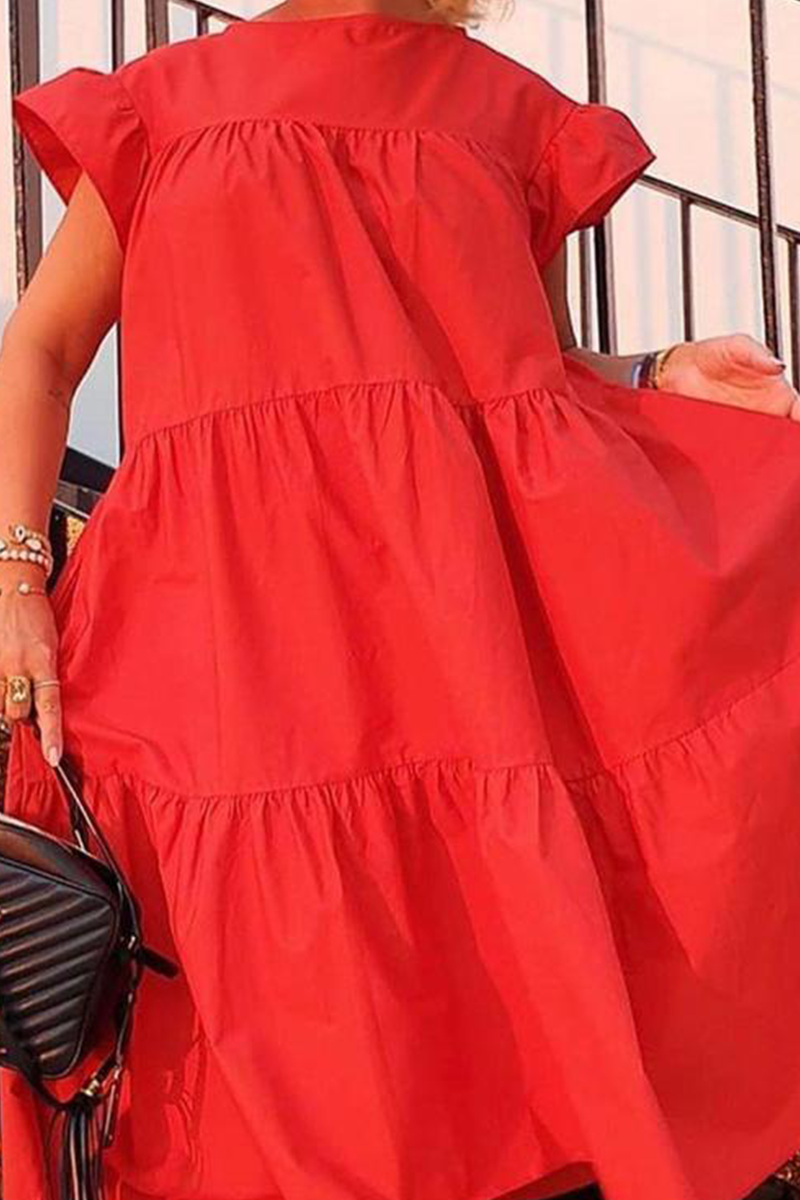 Casual Patchwork Solid Basic O Neck Cake Skirt Dresses - Fashionpara