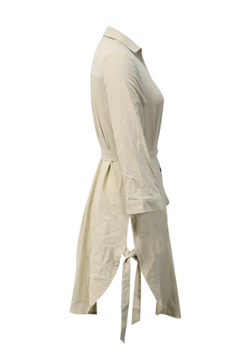 Casual Solid Buckle Cross Straps POLO collar A Line Dresses - Fashionpara