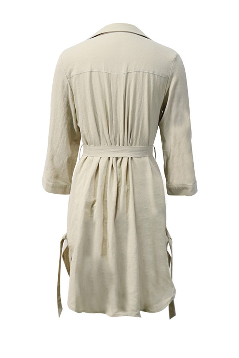 Casual Solid Buckle Cross Straps POLO collar A Line Dresses - Fashionpara