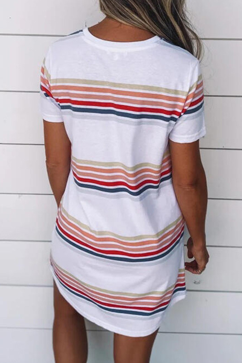 Casual Striped Character Print Contrast O Neck Short Sleeve Dress Dresses - Fashionpara