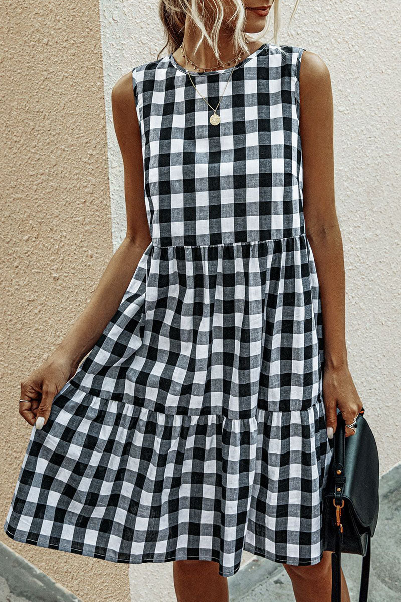 Fashion Street Plaid O Neck Princess Dresses(3 Colors) - Fashionpara