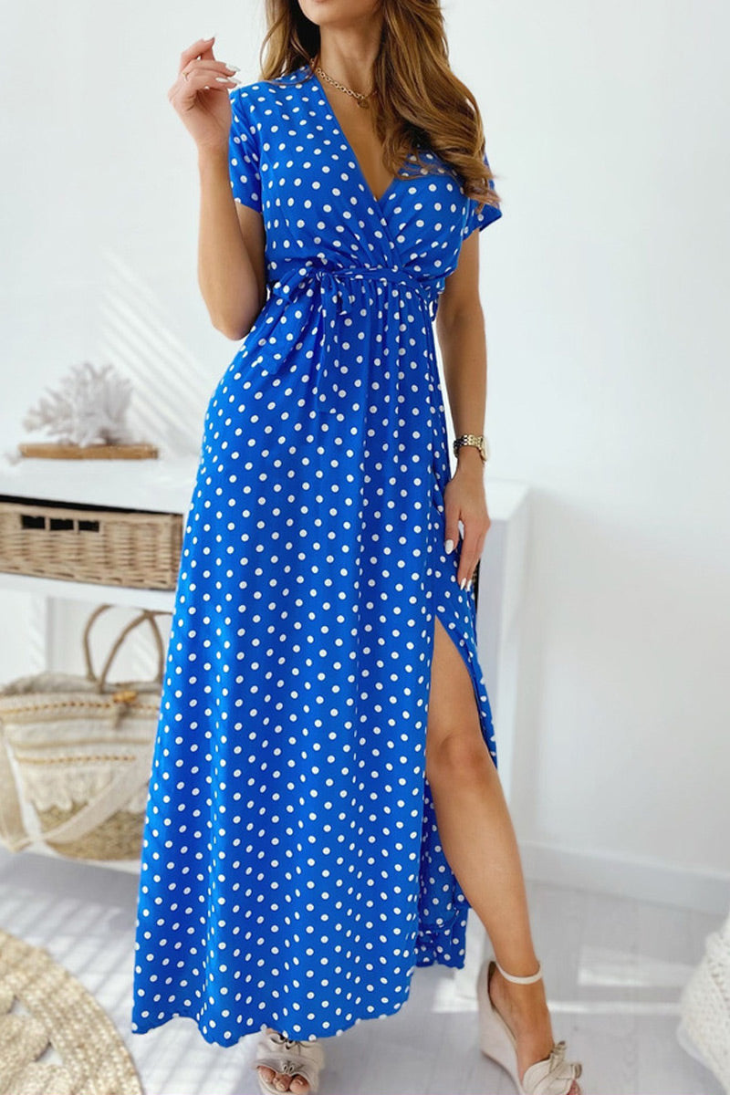 Fashion Street Dot Slit V Neck A Line Dresses - Fashionpara