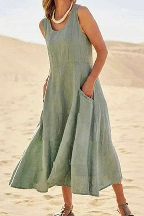 O Neck Pocket Sleeveless Maxi Dress - Fashionpara