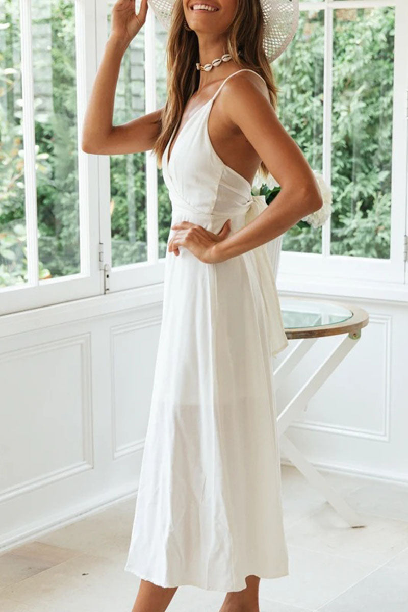 Fashion Casual Print Split Joint V Neck A Line Dresses - Fashionpara