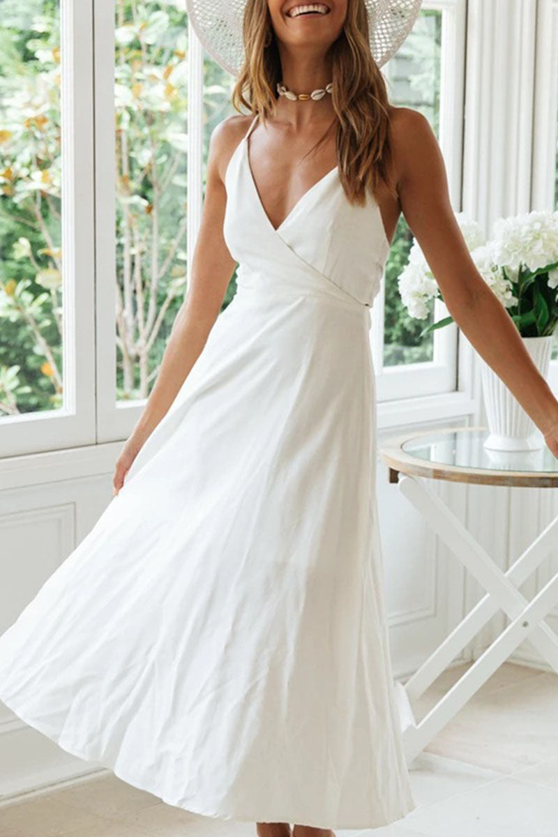 Fashion Casual Print Split Joint V Neck A Line Dresses - Fashionpara