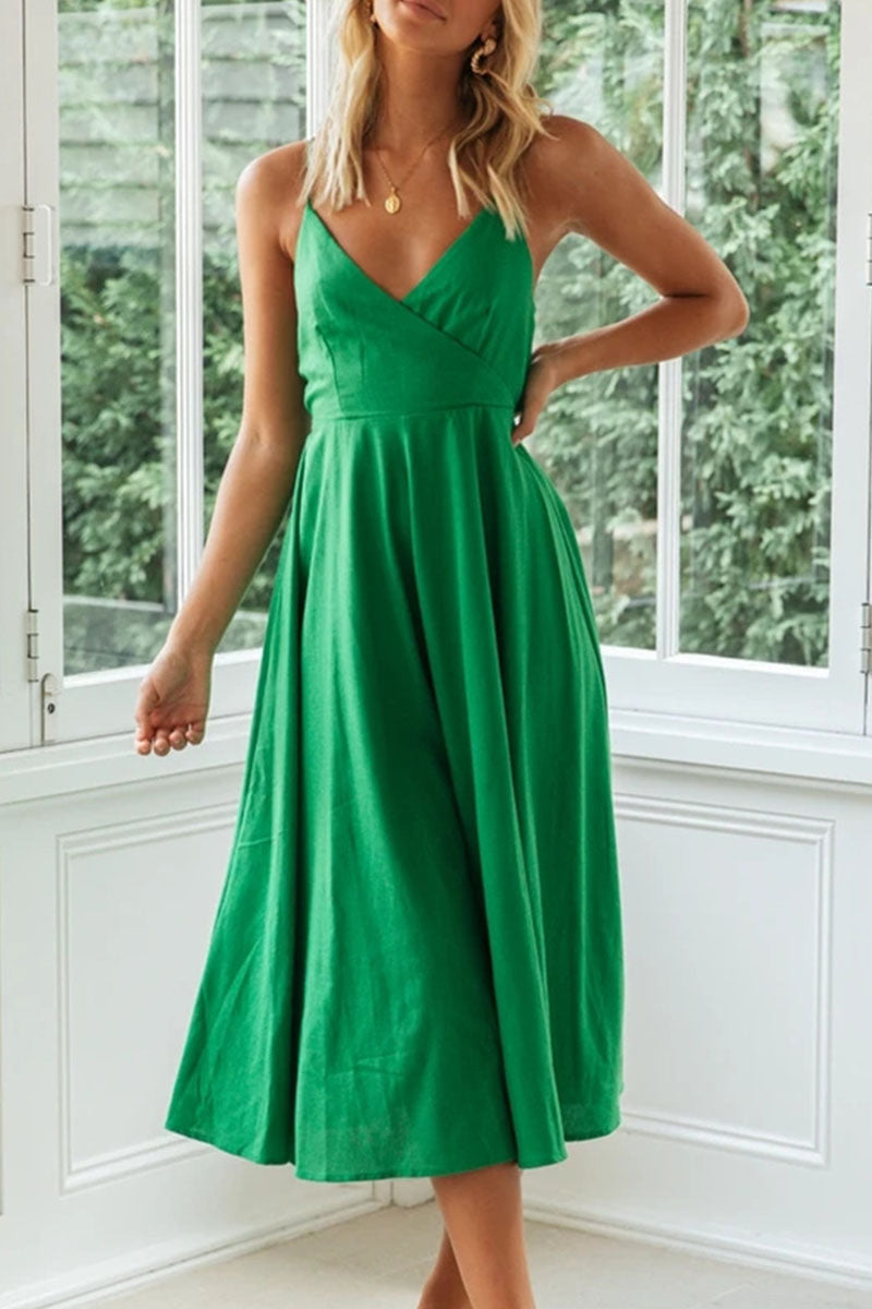 Fashion Casual Print Split Joint V Neck A Line Dresses - Fashionpara