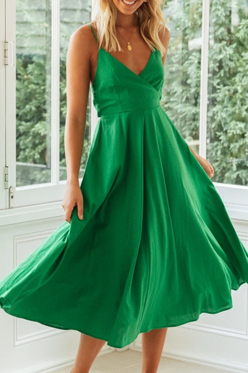 Fashion Casual Print Split Joint V Neck A Line Dresses - Fashionpara