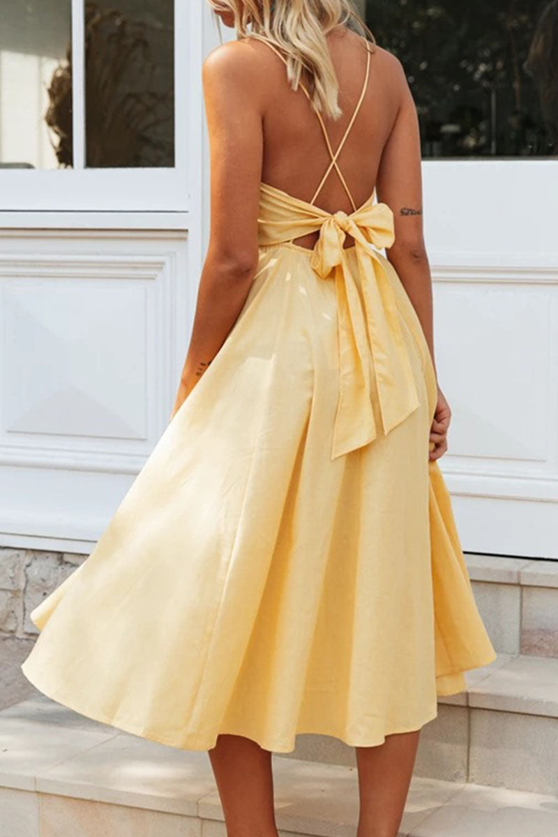 Fashion Casual Print Split Joint V Neck A Line Dresses - Fashionpara