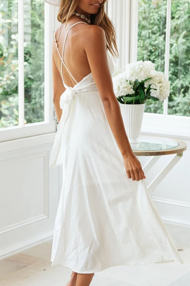 Fashion Casual Print Split Joint V Neck A Line Dresses - Fashionpara