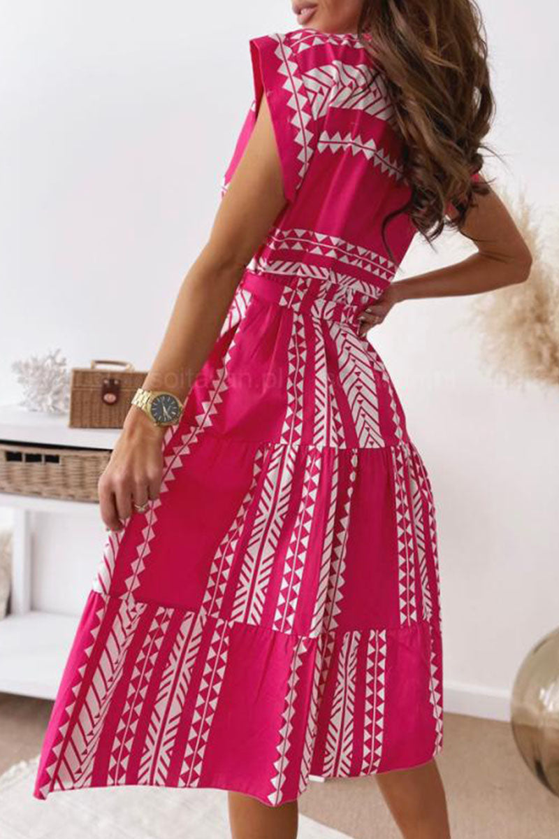 Fashion Elegant Print Split Joint O Neck A Line Dresses - Fashionpara