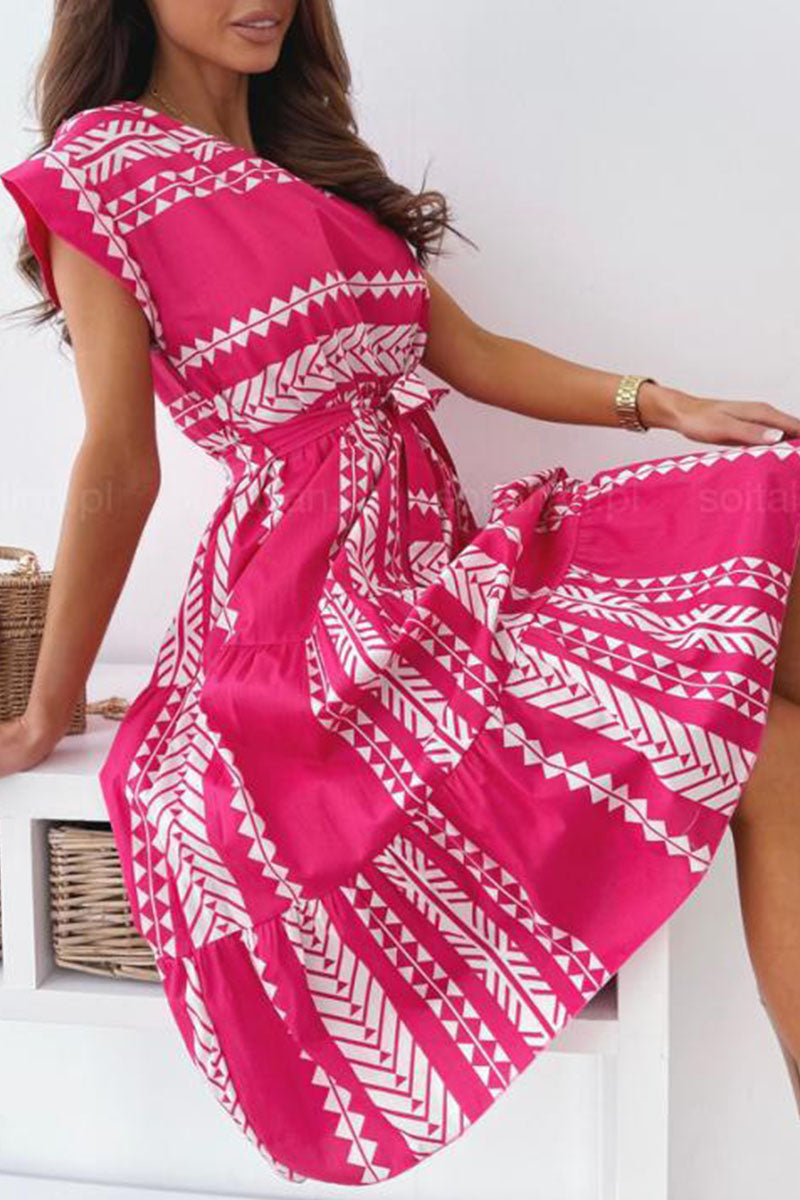 Fashion Elegant Print Split Joint O Neck A Line Dresses - Fashionpara