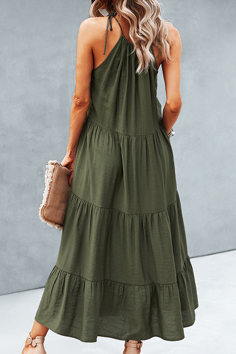 Fashion Street Solid Split Joint Halter Princess Dresses - Fashionpara