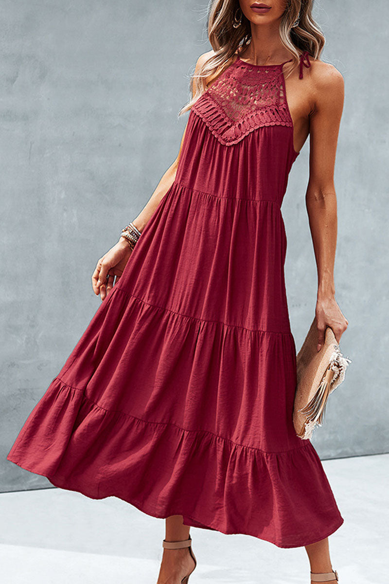 Fashion Street Solid Split Joint Halter Princess Dresses - Fashionpara