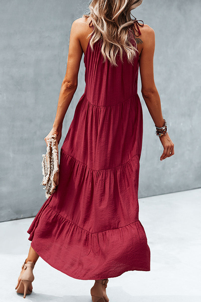 Fashion Street Solid Split Joint Halter Princess Dresses - Fashionpara