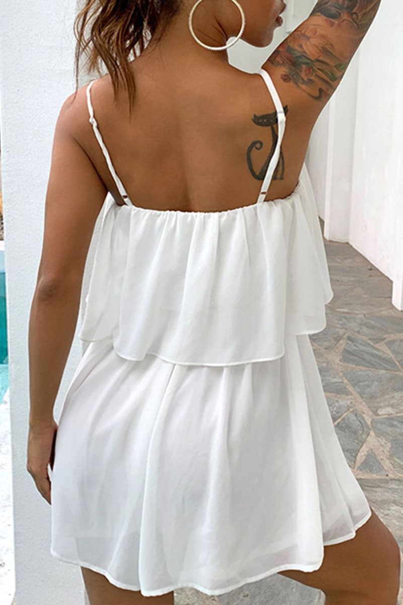 Fashion Casual Solid Split Joint Spaghetti Strap Waist Skirt Dresses - Fashionpara