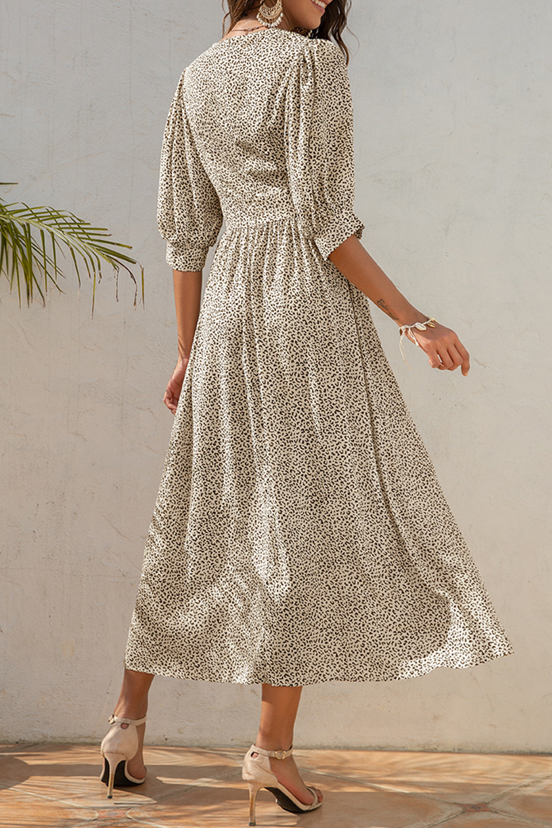 Elegant Floral Fold V Neck A Line Dresses - Fashionpara