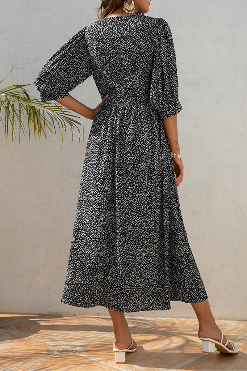 Elegant Floral Fold V Neck A Line Dresses - Fashionpara