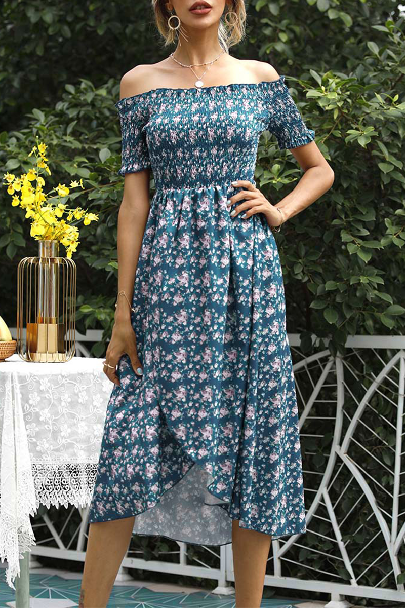 Elegant Floral Split Joint Off the Shoulder A Line Dresses - Fashionpara